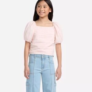 NWT Abercrombie Kids Emerson Puff Sleeve Top Mauve Chalk Girls 15/16 Women's 4/6